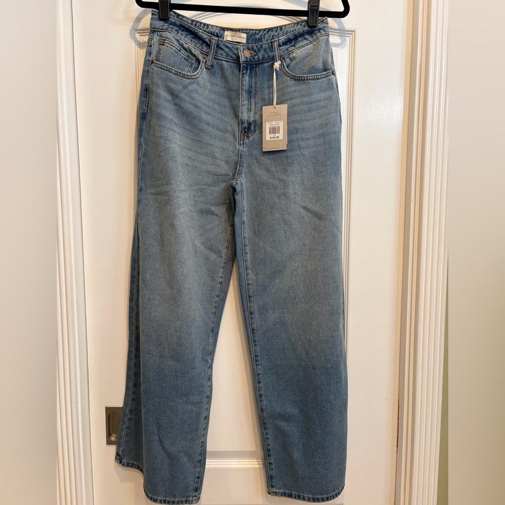 Oliver Logan Madison Mid Rise Jeans Bright Blue Worn Wash Size 27 NWT Wide